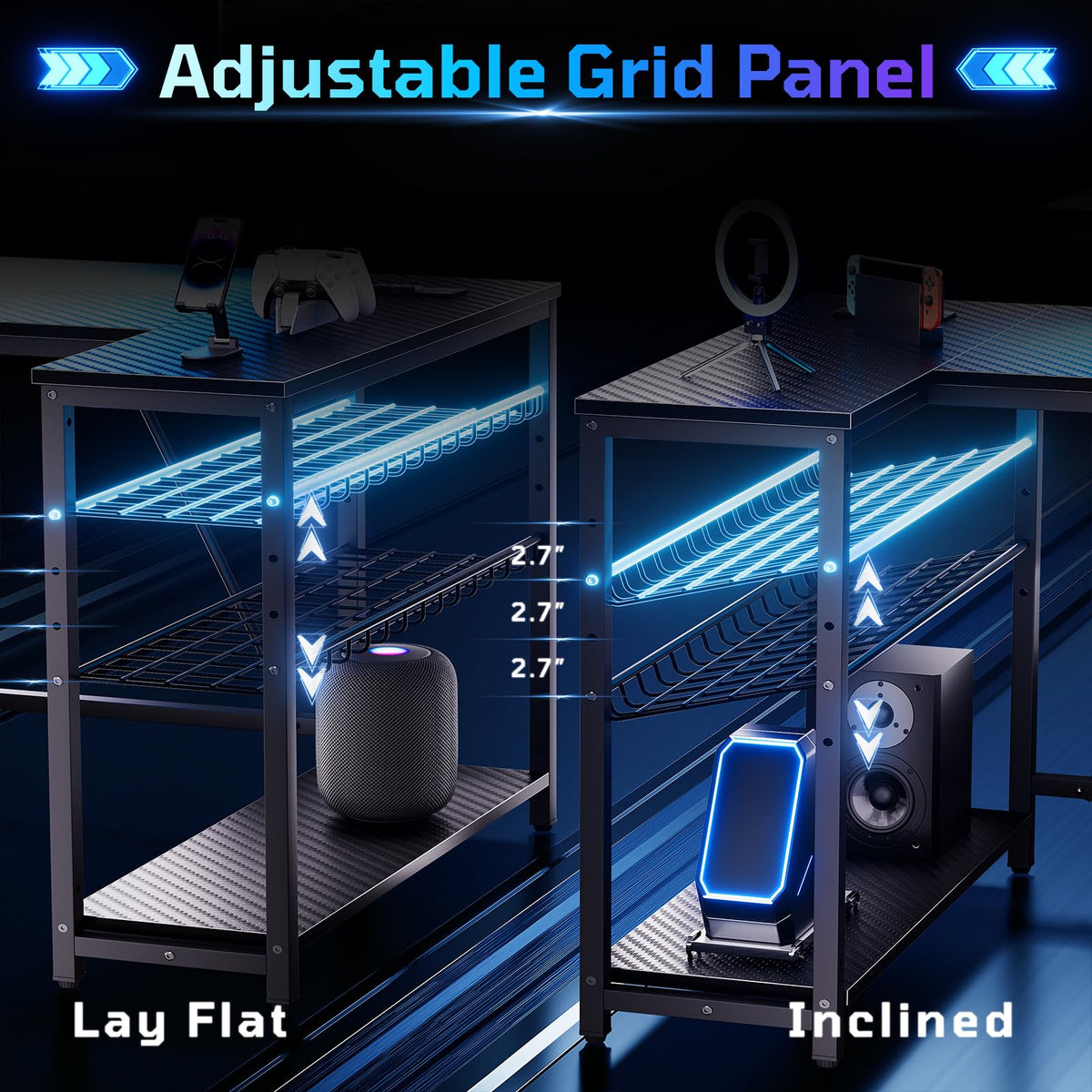 42-Inch L-Shaped Computer Desk with Charging & LED, Black Y5281