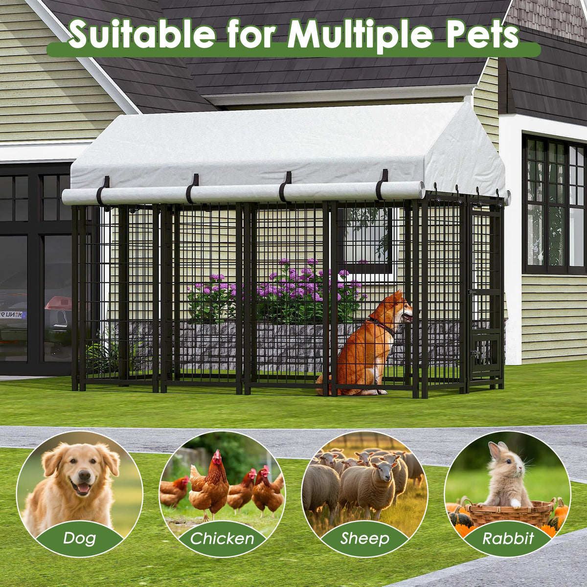 8x4x6 FT Metal Dog Kennel with 2 Dog Bowls G645956