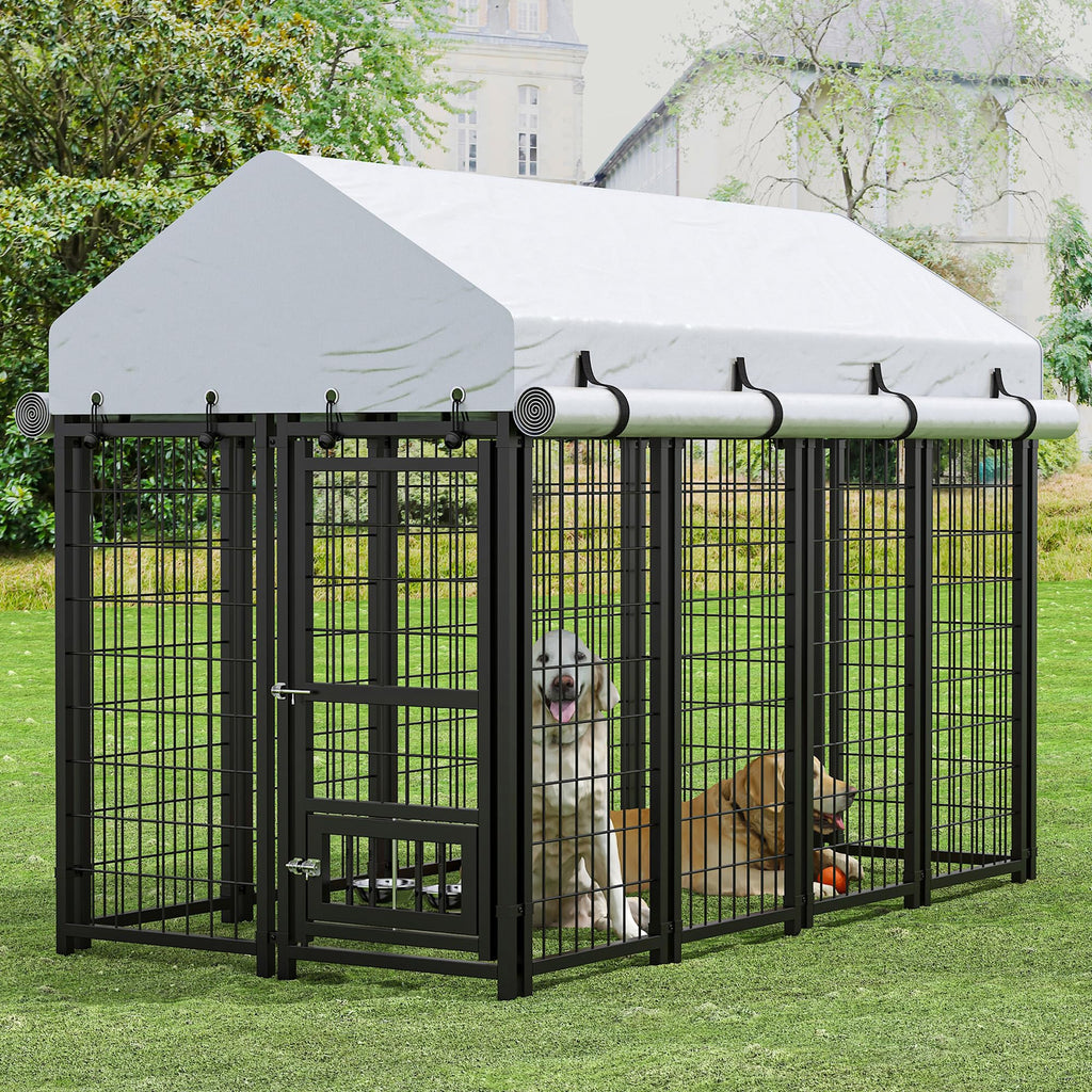8x4x6 FT Metal Dog Kennel with 2 Dog Bowls G645956