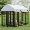 8x4x6 FT Metal Dog Kennel with 2 Dog Bowls G645956