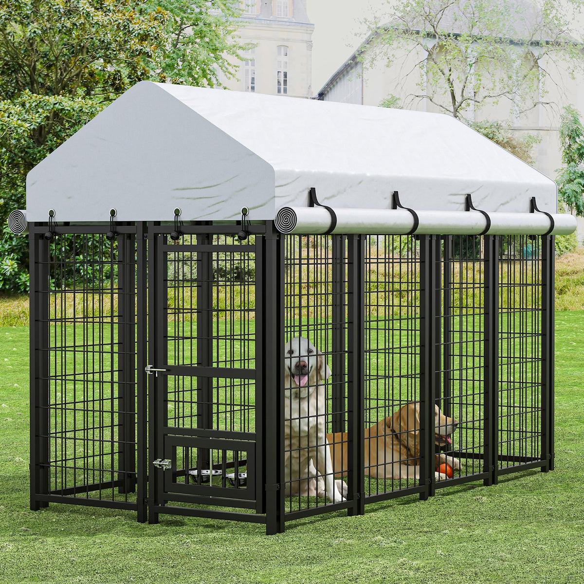 8x4x6 FT Metal Dog Kennel with 2 Dog Bowls G645956