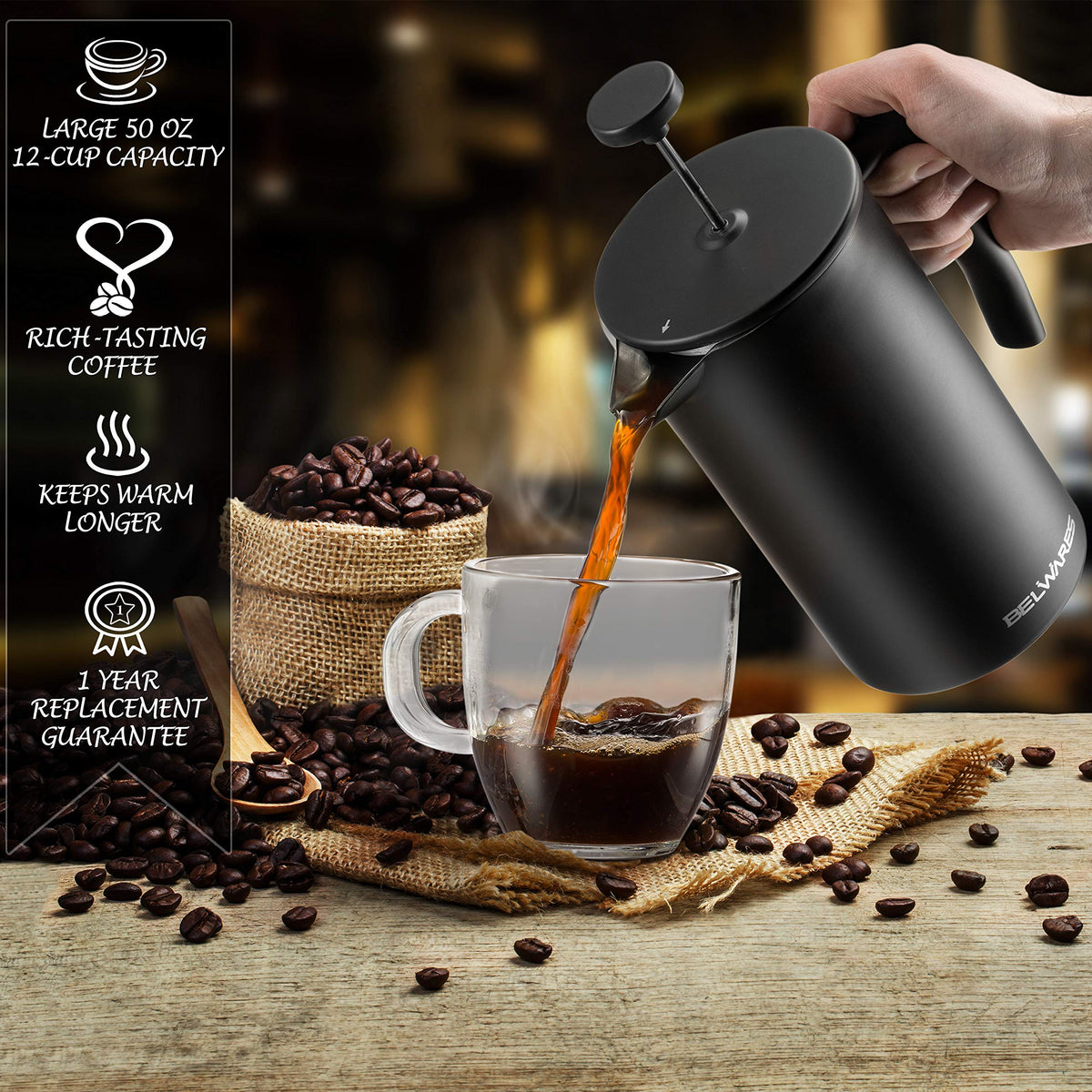 Insulated French Press Coffee Maker 50oz Z44407