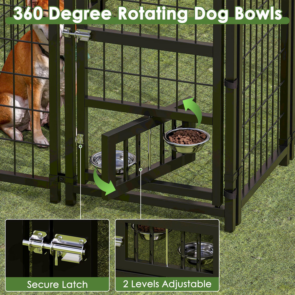 8x4x6 FT Metal Dog Kennel with 2 Dog Bowls G645956