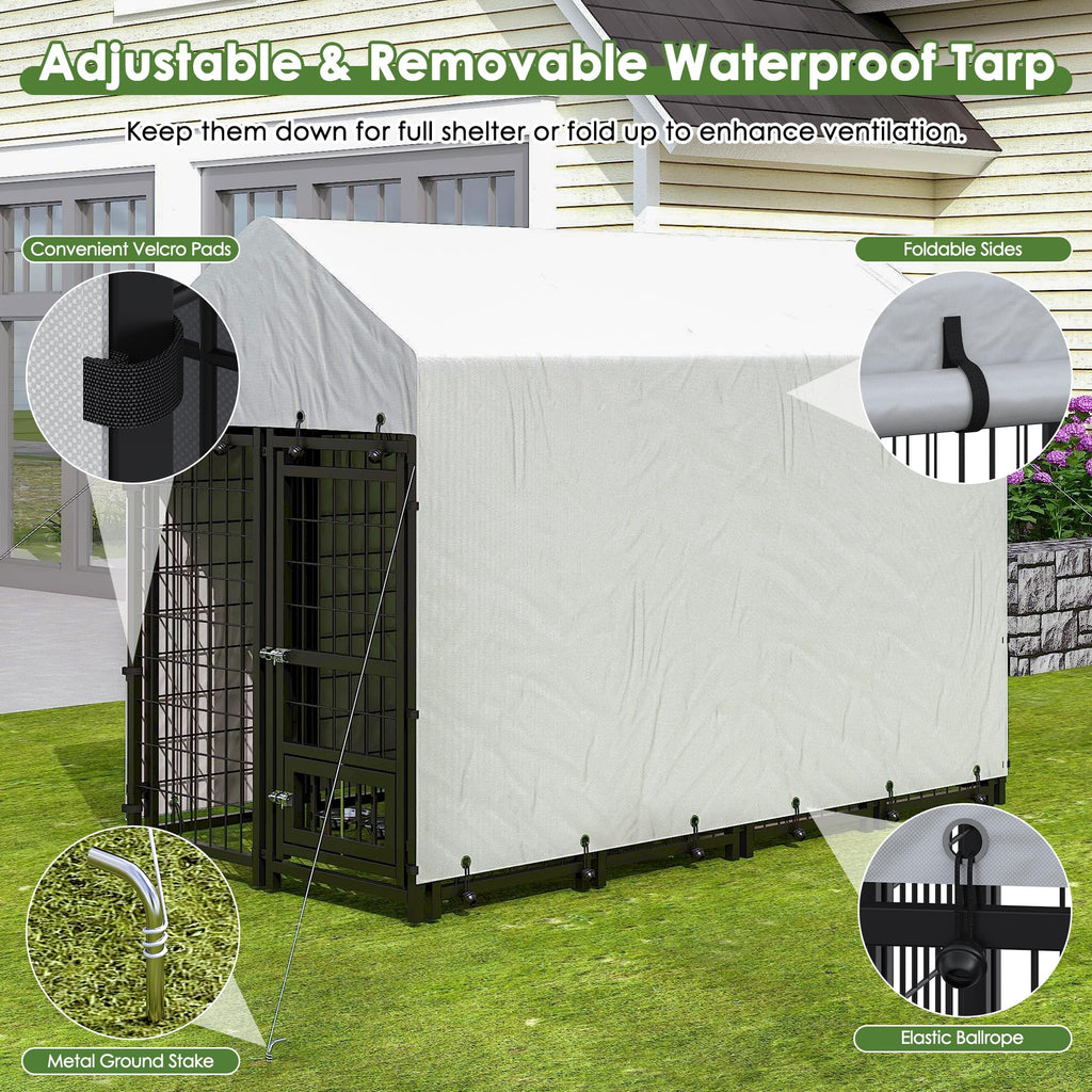 8x4x6 FT Metal Dog Kennel with 2 Dog Bowls G645956